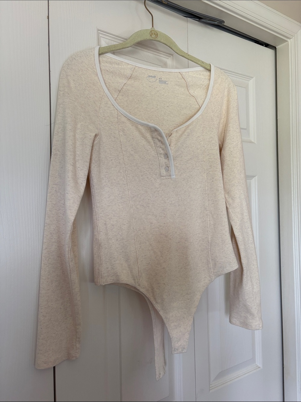 Aerie Long Sleeve Henley Bodysuit Oatmeal Heather Size Medium